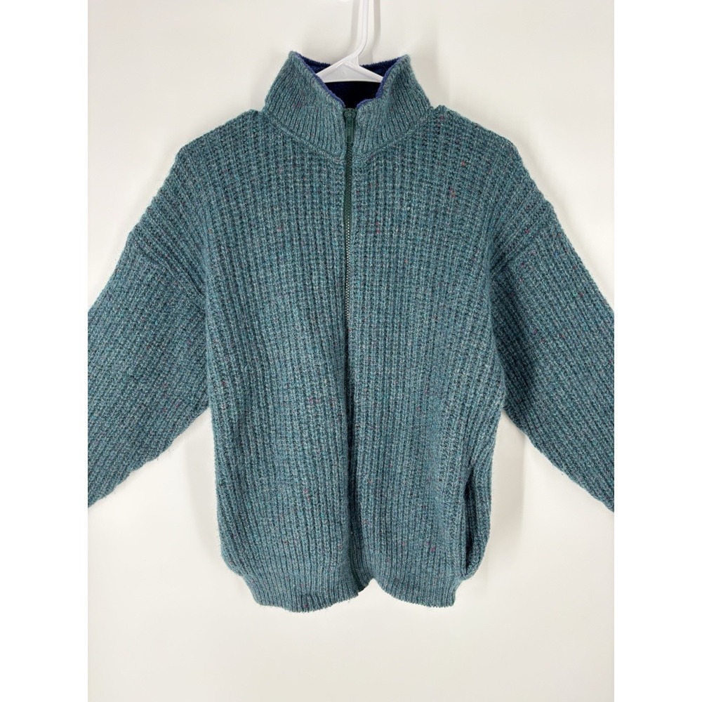 VTG 90s REI Men Wool Full Zip Cardigan L Chunky Pockets High Collar Outdoor Gorp